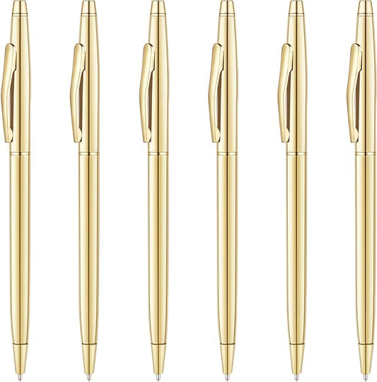 Unibene 6 Pack Slim Gold Ballpoint Pens Black Ink 1 mm - Black ink, Nice Gift for Business Office Students Teachers Wedding Christmas