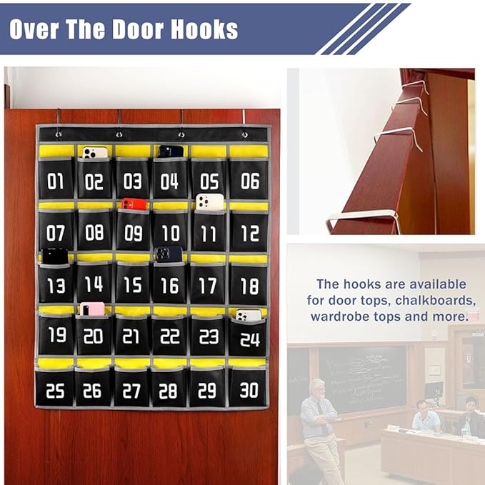 Loghot Numbered Classroom Sundries Closet Pocket Chart for Cell Phones Holder Wall Door Hanging Organizer (30 Pockets Black)