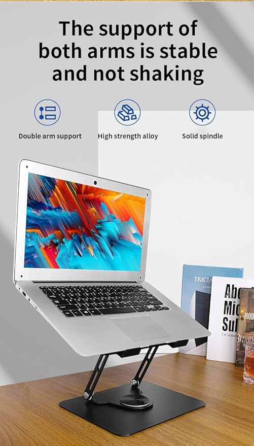 Adjustable Laptop Stand with 360 Rotating Base Portable Foldable Laptop Stand for Desk Carbon Steel Material Notebook Stand Compatible with MacBook Air Pro,and All Laptops(10-17.3‘’) -Black