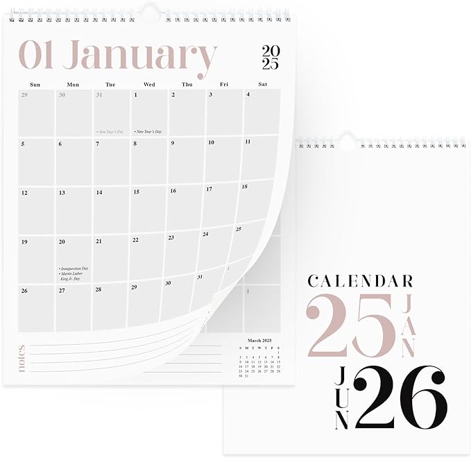 Makaplan Beige & Gray vertical Coil Wall Calendar 2025-18 Month Calendar January 2025 to June 2026, 11x13.5 Inches Sleek Modern Design with Spiral Twin-Wire Binding