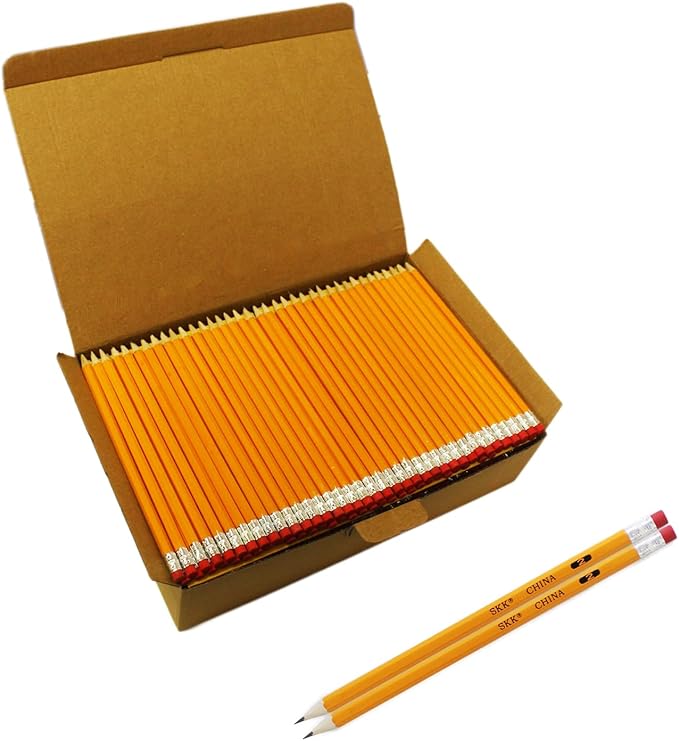 SKKSTATIONERY 200 Count Pre-sharpened #2 Pencils, 2 HB Lead Bulk Box Pencil, Pencils No. 2, Yellow Pencils with Erasers, number 2 pencils for classroom office Supplies, Writing, Drawing and Sketching