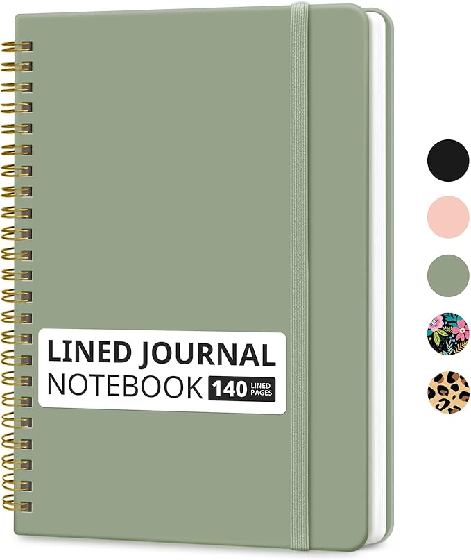 Lined Spiral Journal Notebook for Women & Men, 140 Pages, College Ruled Hardcover Notebook for Work & Note Taking, Journals for Writing, A5(6"x8") - Green