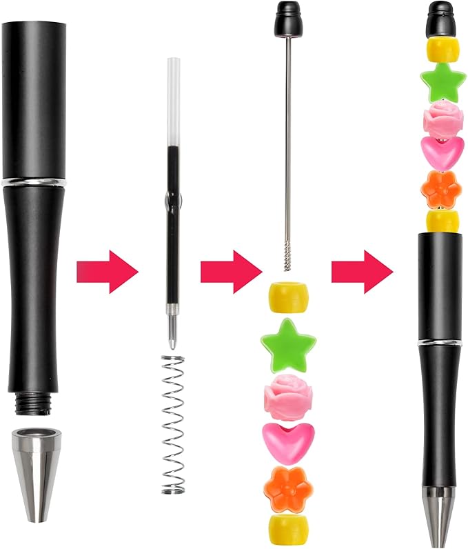 jiebor 30Pcs Black Beadable Pens Plastic Bead Pen Black Ink Ballpoint Pens Cute Diy Pens Cool Pens for Teacher Bridal Graduation Gift Office School Supplies