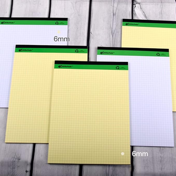 KAISA Legal Pad 4x4 Quad Ruled Writing Pads, Graph Ruled 8.5x11 Legal Pad Grid Paper Pads Recycled Note Pads, White 6pad, KSU-7525