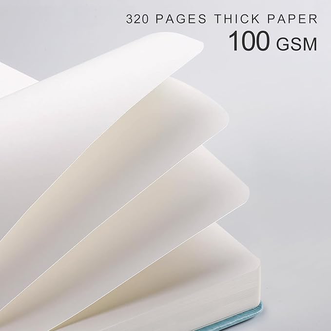 EMSHOI Blank Notebook Journal - 320 Pages, 100gsm Thick Paper, A5 Hardcover Leather, Art Sketchbook for Drawing, Unlined, Plain Sketch Book for Women Men Work Writing, 5.75 X 8.38, GrayBlue