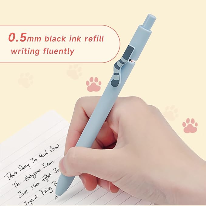 UIXJODO Cat Pens, 4 Pcs 0.5mm Cute Kawaii Pens Black Ink Pens Fine Point Smooth Writing Pens, High-End Series Cat's Tail Retractable Pens for Journaling Note Taking (4 Pcs Cat)