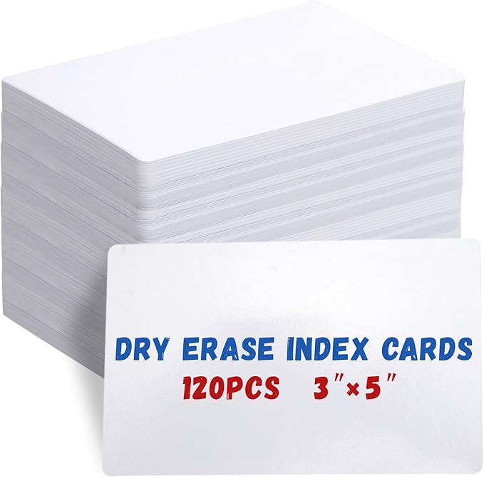 120Pcs Dry Erase Index Cards Notecards Blank Reusable Flash Cards Sheets Game Cards Study Business Note Cards for School Office Housework Taking To Do List(White, 3 x 5 Inch)