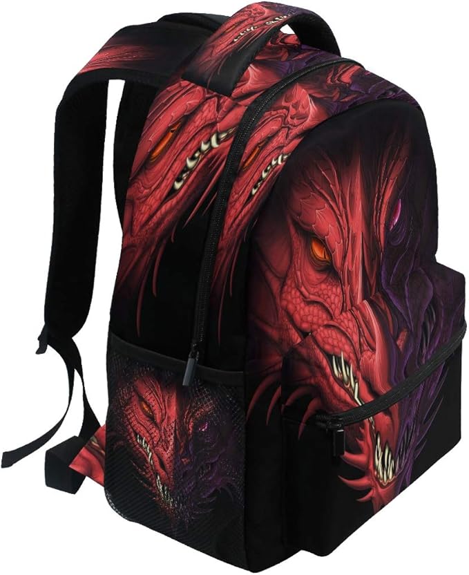 Blueangle Angry Red Dragon Head Print Travel Backpack for School Water Resistant Bookbag