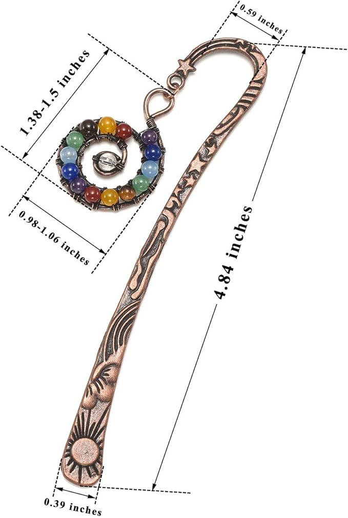Jovivi Antique Copper Metal Bookmark Beading Bookmarks with Handmade 7 Chakra Healing Crystals Tree of Life Tumbled Gemstones/Swirl Round Beads Dangle (Mixed 2pcs)