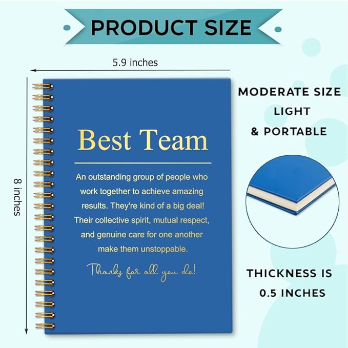 Best Team 160 Blank Pages Blue Spiral Notebook, Employee Thank You Gifts, Team Appreciation Gifts, Team Notebooks for Employees, Team Member Gifts for Coworkers, Teamwork Gifts for Staff I