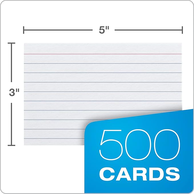 Oxford Index Cards, 3 x 5 Inches, White, Lined on Front, Blank on Back, Flashcards for School and Studying, Recipe Note Cards, 500 Count (5 Packs of 100) (40176)