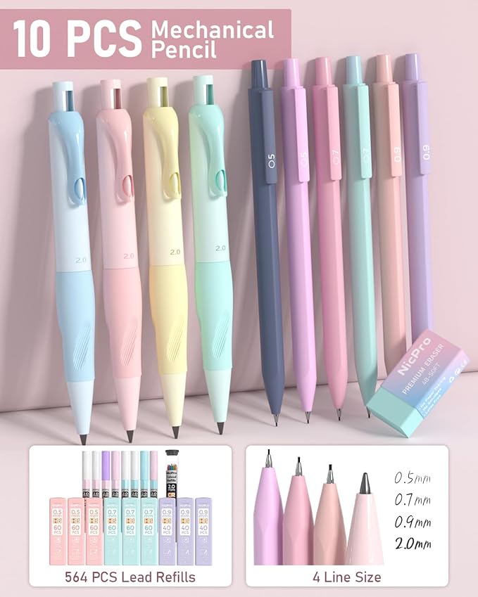 Nicpro 78 PCS Aesthetic School Supplies with Cute Pen Case, 12 Pastel Highlighters, 12 Color & Black Ink Gel Pens, 10 Mechanical Pencils 0.5, 0.7, 0.9, 2.0 mm, 6 Ballpoint Pen for Student Stationary