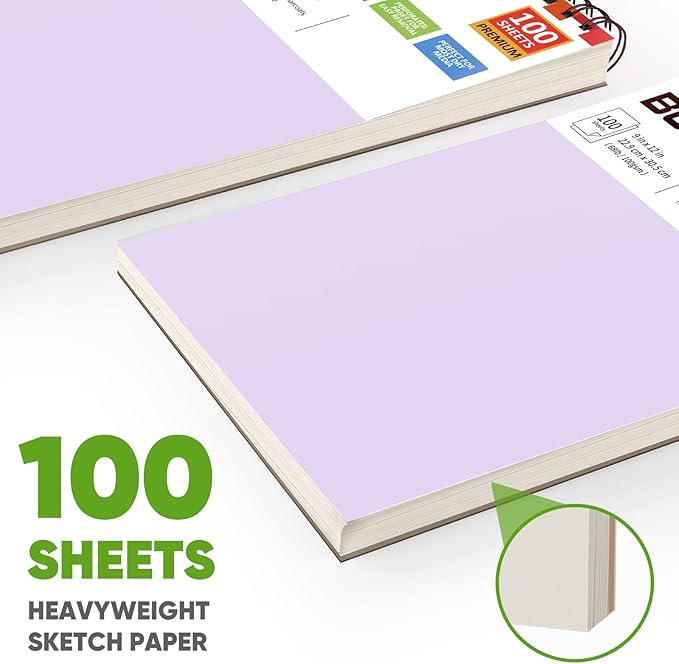 Soucolor 9" x 12" Sketch Book, Christmas Gifts for Women, Birthday Gifts for Women, Thank You Gifts, Stocking Stuffers Gift Set, 2 Packs 100-Sheets Each (68lb/100gsm) Drawing Pad for Women and Girls