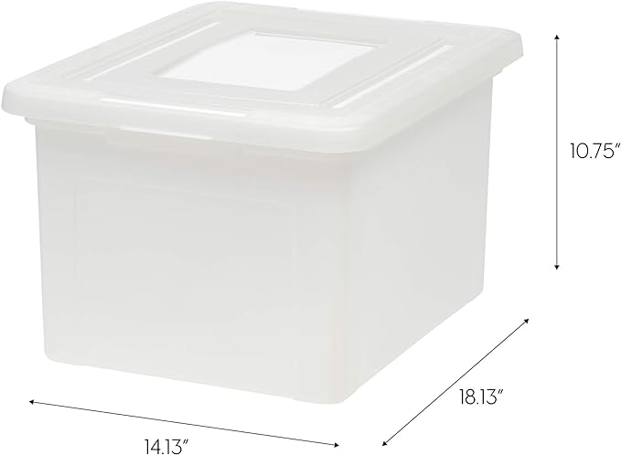 IRIS USA File Box File Organizer Plastic File Box for Letter/Legal File, BPA-Free Plastic Storage Bin Tote Organizer with Durable and Secure Latching Lid, Stackable, Nestable, Pearl 35 Qt. 4 Pack