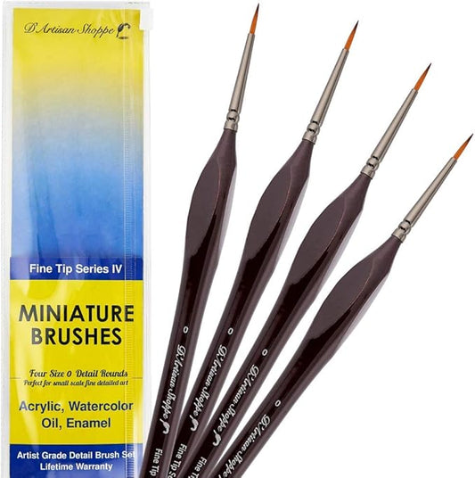 Model Paint Brush Set Miniature. Fine Detail Hobby Painting Brush 4pc Size 0 Paintbrushes for Art Watercolor Acrylics Oil Warhammer Paint Set. Nail Airplanes Art Craft Game DND Miniatures Figurines