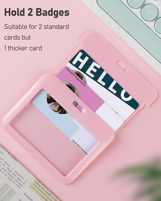 Uniclife 3 Pack Sliding ID Badge Holder Pink Horizontal Hard Plastic Case with Clear Window Card Protector Pouch for Office School ID Credit Cards Proximity Key Cards Driver’s Licenses and Passes