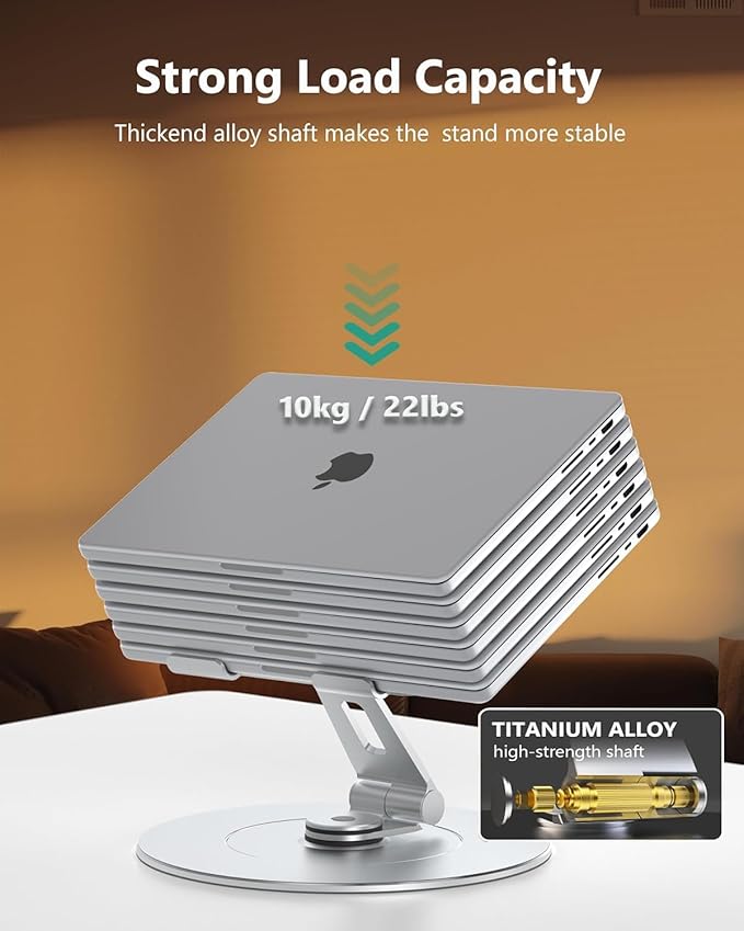 Ultra-Stable Swivel Laptop Stand for Desk with 360 Rotating Larger Base, Military-Grade Aluminum, Anti-Loosening Structure, Height Adjustable Laptop Stand, Suitable for 10"-17.3",Ocean-Grey