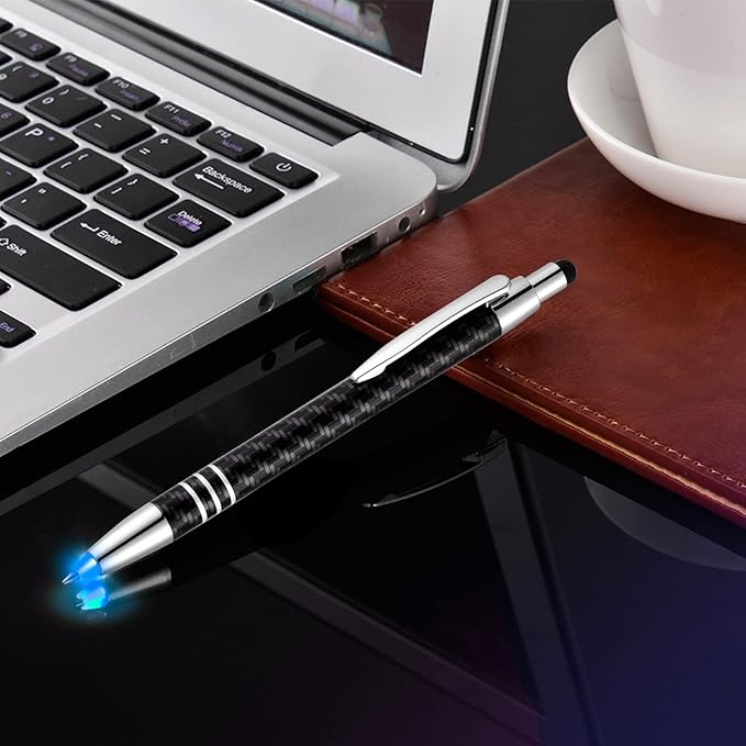 Glovion Lighted Tip Pen with Stylus 3-in-1 - LED Penlight Light Up Pen Light Ballpoint Pen with Light for Writing in The Dark - Pack of 3 - Blue Light - GL006