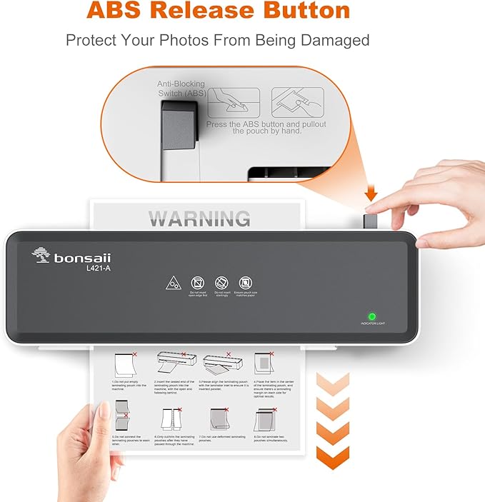 Bonsaii 9 Inch Laminator, Laminator Machine with Laminating Sheets, Laminating Machine for Teacher Personal, Home, Office, and Classroom Organization Supplies - L421-A Grey