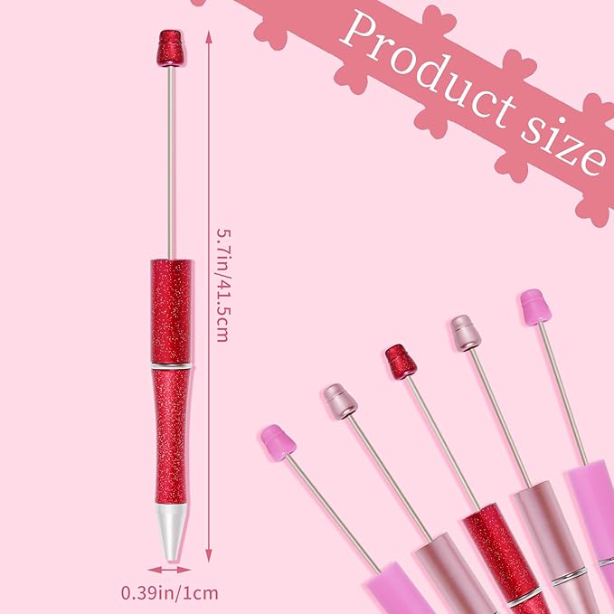 jiebor 30Pcs Valentines Beadable Pens Plastic Bead Pen Black Ink Ballpoint Pens Diy Pens Cute Cool Pens for Teacher Gift Office Supplies