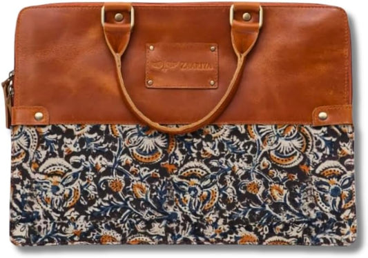 Handcrafted Laptop Bag/Sleeve/Case for Women | Made From Leather With Handblock Fabric - Ideal For 13 Inch Devices