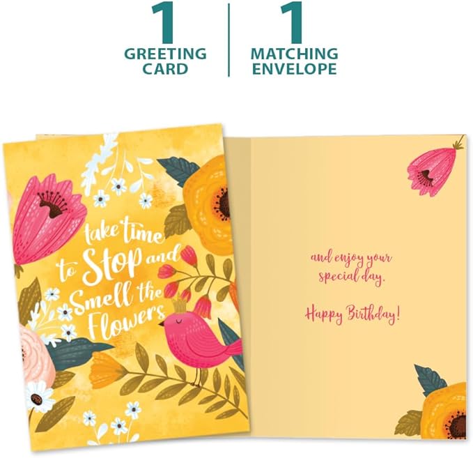 Tree-Free Greetings - Birthday Card - Artful Designs - 1 Card + Matching Envelope - Made in USA - 100% Recycled Paper - 5 x 7 - Smell the Flowers (GO61214)