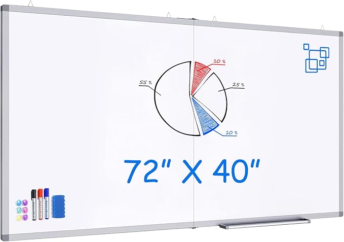 White Board Dry Erase 72x40, Large Magnetic Whiteboard Maxtek Dry Erase Boards for Wall, Aluminum Presentation Wall-Mounted Marker Board with a Long Pen Tray for School, Classroom, Office & Home