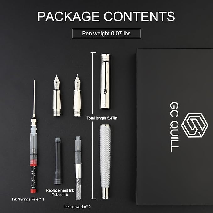 GC QUILL Fancy Fountain Pen Set – Fine and Medium Nibs, 18 Ink Cartridges, Ink Converter, Syringe Filler, Luxury Pen Gift for Men Women, Nice Pen for Writing Journaling – MU-14
