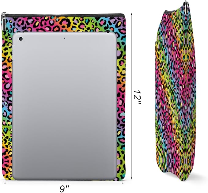 2 Pack Rainbow Leopard Print Book Sleeve, Books Protector，Books Pouch， Book Lovers Gifts，Bookish Gifts Waterproof Cover with Zipper，Leopard Decor Gift Bag for Women Sister Birthday Appreciation