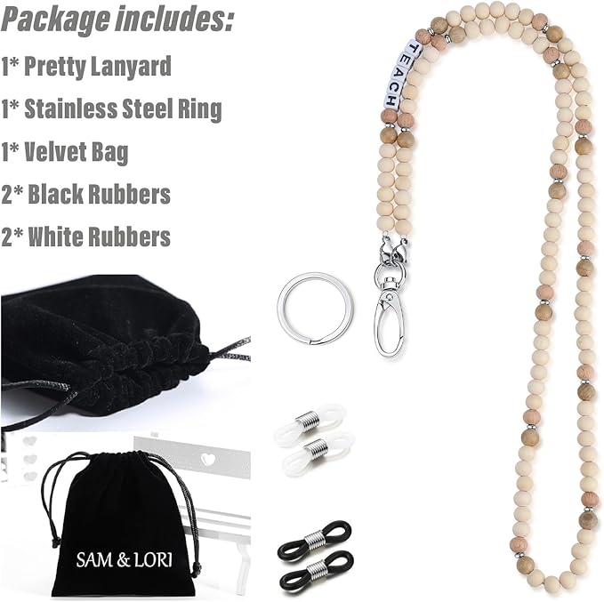 SAM & LORI Teacher Lanyard Teacher Appreciation Gifts Teacher Lanyards for Id Badges and Keys Lanyards for Id Badges for Women Cute Beaded Personalized With Id Holder Valentines Christmas Day