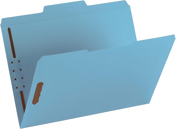 Smead Fastener File Folder, 2 Fasteners, Reinforced 1/3-Cut Tab, Letter Size, Kraft & Blue, 50 per Box