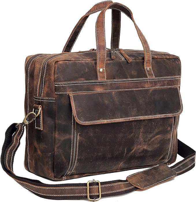 cuero Leather Messenger Bag for Men - Full Grain Leather Briefcase Laptop Satchel Office Crossbody Travel Bag
