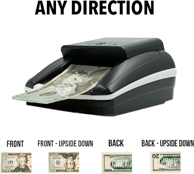 K630 Counterfeit Bill Detector for US Dollars. Checks for UV(Ultraviolet), MG(Magnetic), IR(Infrared), Paper Quality and Size.