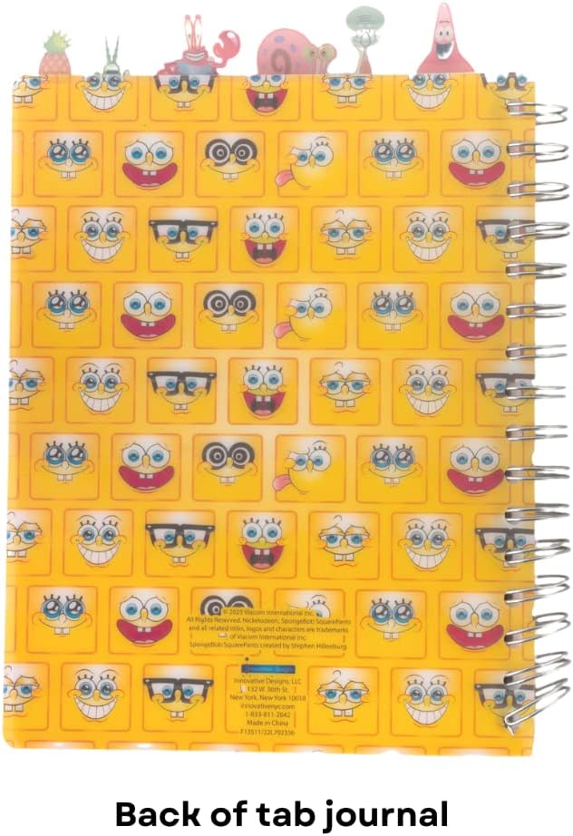 Innovative Designs Nickelodeon Spongebob Squarepants Tab Journal Notebook, Spiral Bound, 144 Lined Pages, 8 x 7 inches