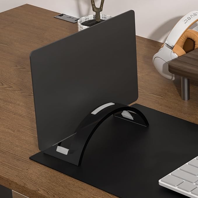 Black Acrylic Vertical Laptop Stand, Premium Transparent Desktop Notebook Dock, Space-Saving Vertical Laptop Holder for MacBook, IPAD, Book