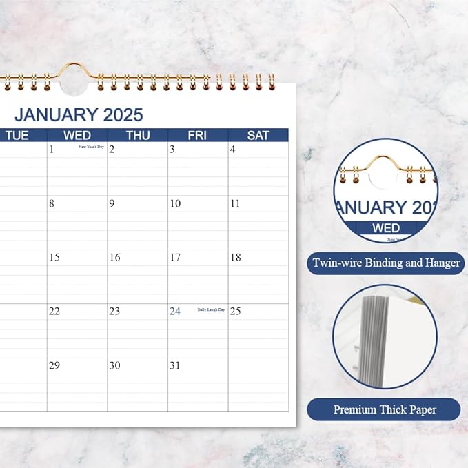 Calendar 2025-2026 - Wall Calendar Runs Jan 2025 to June 2026-18 Months Calendar Planner with Thick Paper for Planning and Organizing for Home or Office, Blue Hanging Calendar, 8.5 x 11 Inches