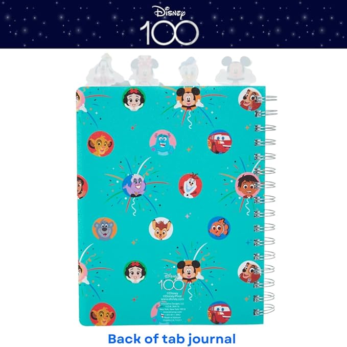 Innovative Designs Disney 100 Anniversary Tab Journal Notebook, Spiral Bound, 96 Lined Pages, 8 x 7 inches, Turquoise