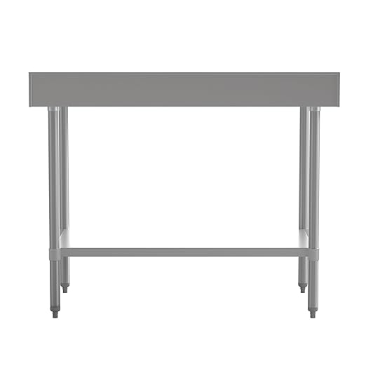 Flash Furniture Reese Commercial Stainless Steel Prep/Work Table for Back Kitchen, 430 Stainless Steel, 18 Gauge, Adjustable Shelf, 4" Backsplash, 30" x 48"