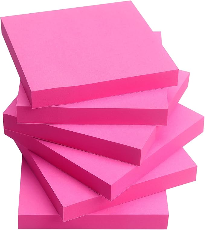 Sticky Notes 3x3 Self-Stick Notes Pads with 6 Bright Colors, Easy to Post for Office, Shool, Home, 6 Pads/Pack, 100 Sheets/Pad (Red)