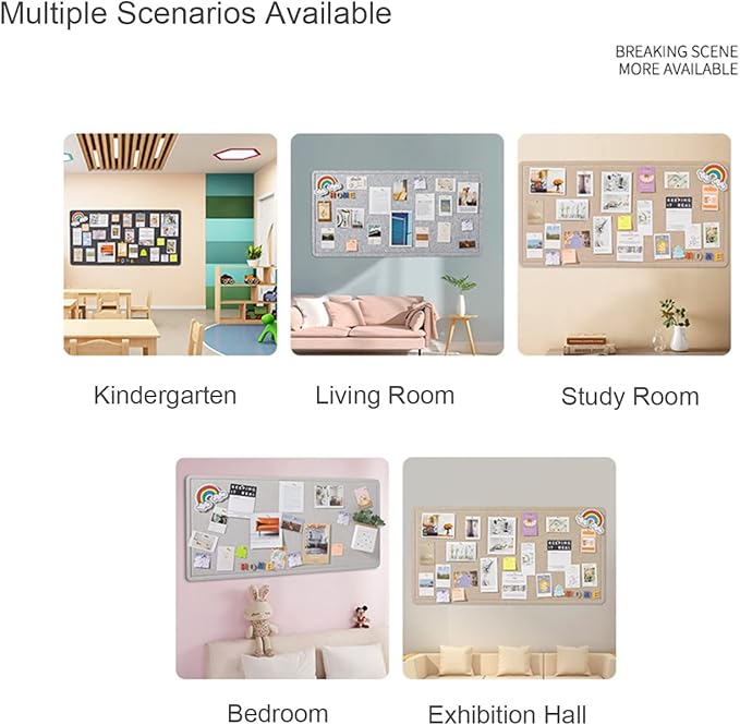 2Pcs Foldable Large Felt Bulletin Board - 36'' x 18'', Decorative Picture Framed Display Board with 70 Rose Pins for School, Home, Kitchen & Office Walls