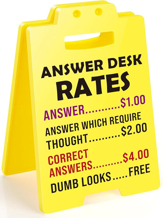 MBL Funny Team Office Gifts - Answer Desk Rates Funny Desk Sign, Gag Fun Gift for Coworker Teammate Employee Boss, Office Desk Sign Cubicle Decor for Birthday Christmas White Elephant Gifts