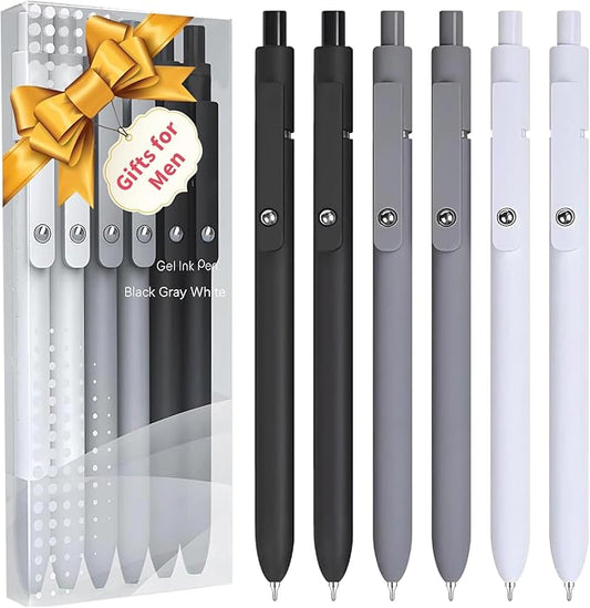 Easter Gifts for Him, Easter Basket Stuffers, 0.5MM Black Gel Ink Pens Fine Point Smooth Writing Pens, College Essentials Pens, Father's Day Birthday Gifts for Men (6PCS Black Gray White)