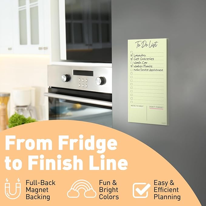 S&O Colorful Magnetic To Do List for Refrigerator - 4 Pack sticky notes for freezer - Fridge sheets with Magnet - Adhesive Sheet Pads for Freezer- Grocery List Notepads - 3.5x7”, 45 Page