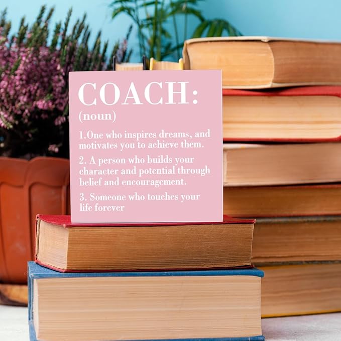 Inspirational Coach Noun Coach Gifts Desk Decor Wooden Box Sign Rustic Pink Wood Block Plaque Box Sign for Coach Mentor Trainer Tutor Home Office Desk Shelf Table Decoration Coach Definition