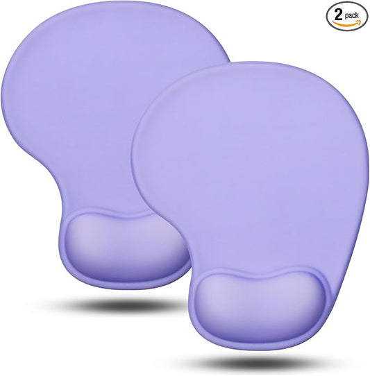 JIKIOU Mouse Pad, 2 Pack Ergonomic Mouse Pads with Comfortable Gel Wrist Rest Support and Lycra Cloth, Non-Slip PU Base for Easy Typing Pain Relief Durable and Easy to Clean Small Purple