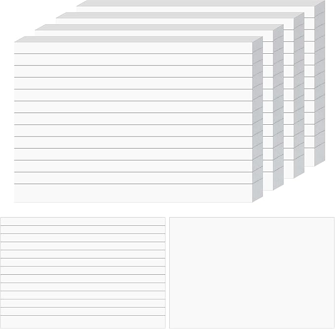 Tecmisse 160 PCS Index Cards 4 x 6 Inches, 180 GSM Thick Flash Cards, White Lined Note Cards Study Cards for School Learning and Office Supplies