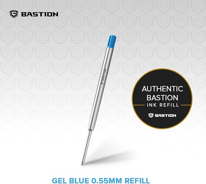 BASTION® Premium Pen Refill, Deeply Pigmented Ink for All Bastion Bolt Action Luxury Pens, Standard Ink Refill with 0.55mm Fine Tip - Blue Gel, 6 PC