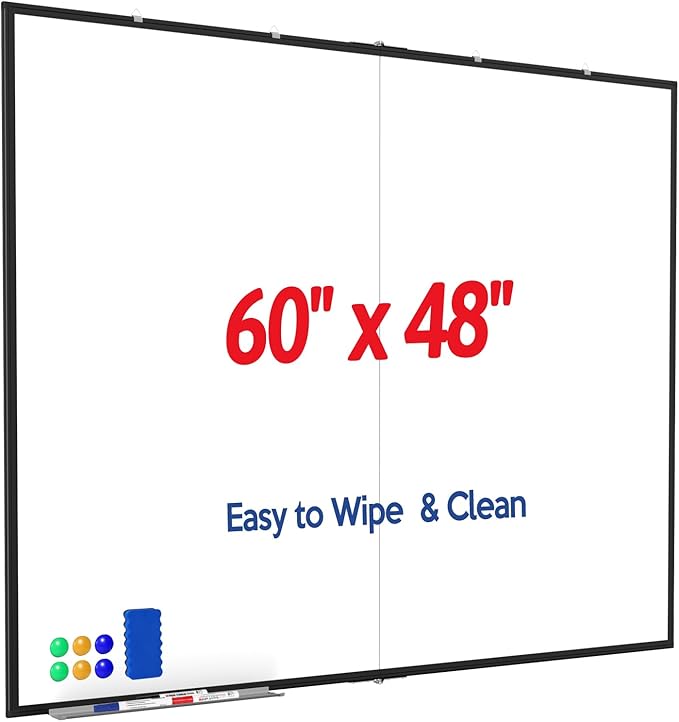 Big White Board, Double Magnetic White Board for Wall, Dry Erase Whiteboard with Calendar for Office Home & School (Black, 60x48 inch)