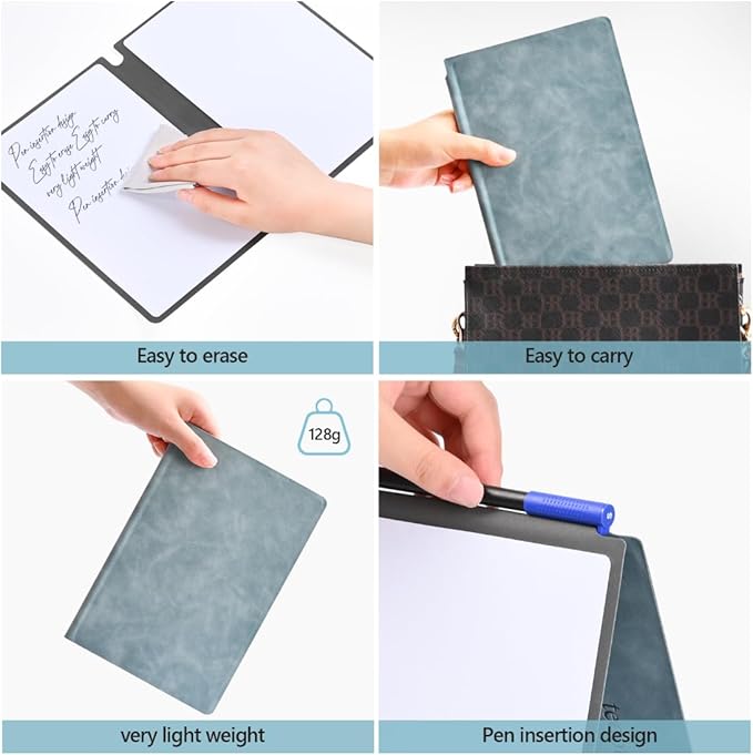 Portable Dry Erase Board,Portable White Board,Small Dry Erase Board,Foldable,Erasable,Repeatable,9.5 * 6.6 inches,for Office,Home,School,Study,Meeting(Cyan)