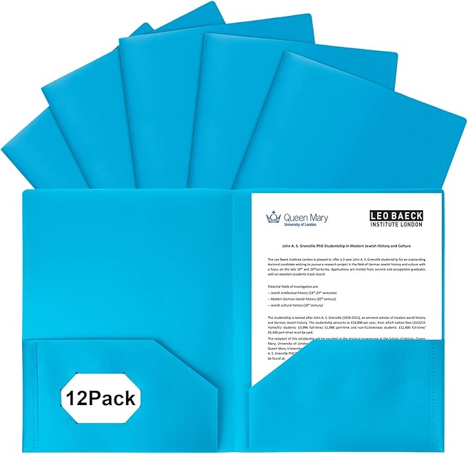 Plastic Folders with Pockets,2-Pocket Poly Folders Holds 8-1/2" x 11" Paper for School/Office/Home (Lake Blue, 12-Pack)